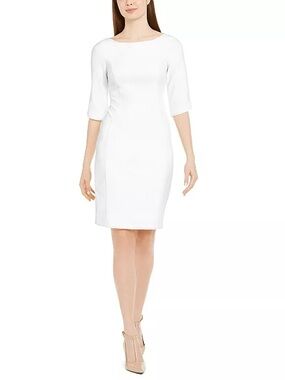 NWT Calvin Klein White Three-Quarter Sleeve Sheath Dress